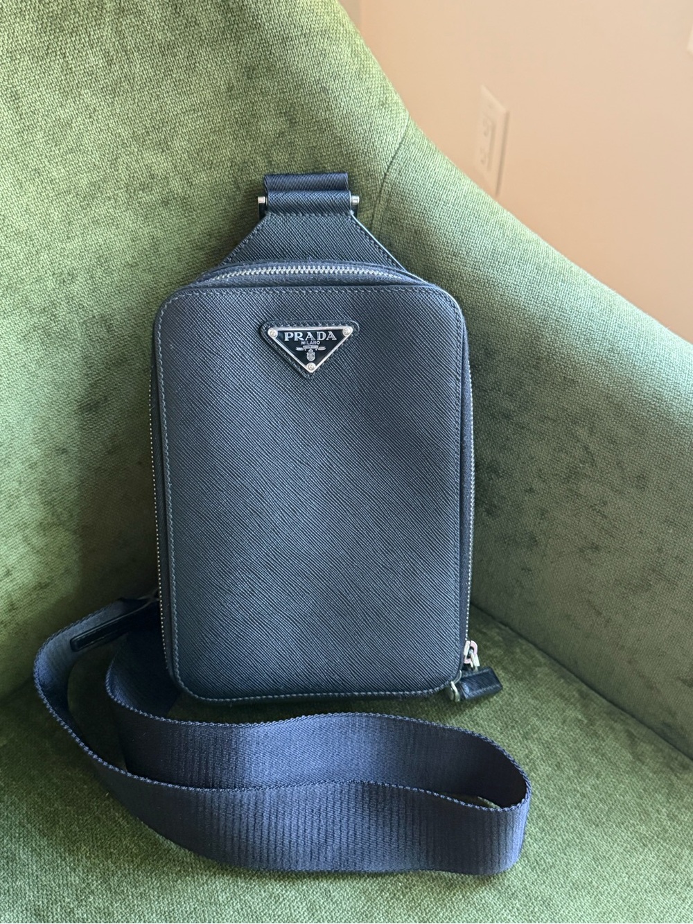 Prada Black Saffiano Leather Crossbody Sling Body Bag